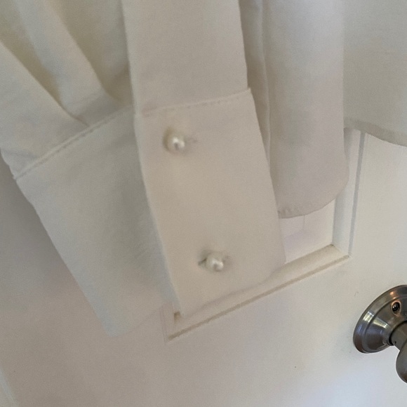 Zara Pearl Lapel Crepe Shirt Size Medium - Picture 5 of 6